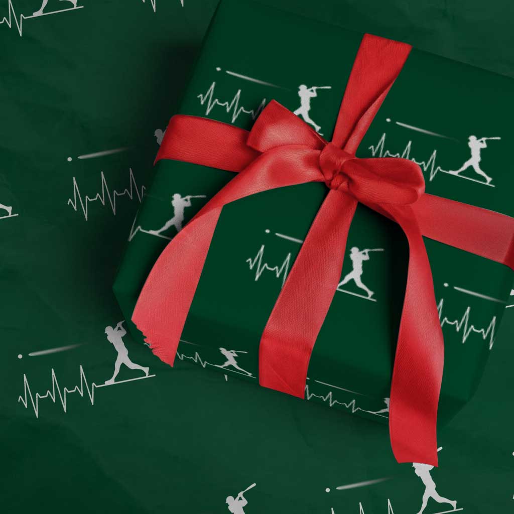 Baseball Heartbeat Line Wrapping Paper Roll Vintage Sports Lover Gift TS12 Green Print Your Wear