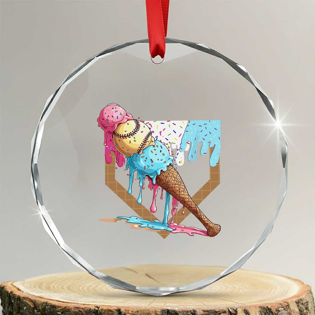 Baseball Home Ice Cream Dripping Crystal Glass Ornament TS02 Transparent Glass 3'' Circle Print Your Wear