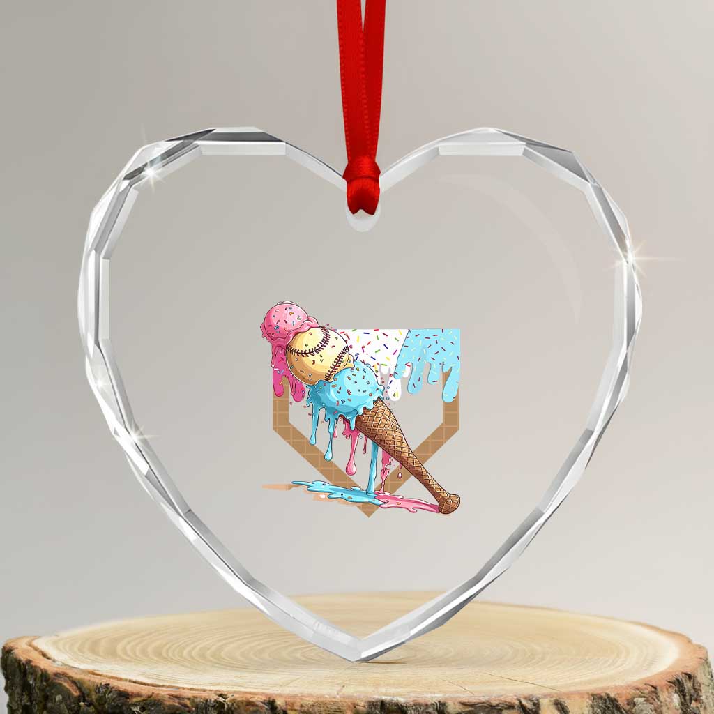 Baseball Home Ice Cream Dripping Heart Crystal Glass Ornament TS02 Transparent Glass 3'' Heart Print Your Wear