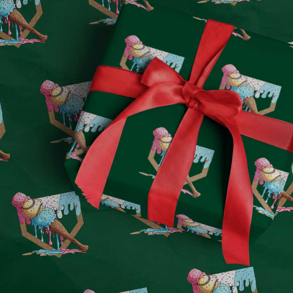 Baseball Home Ice Cream Dripping Wrapping Paper Roll TS02 Green Print Your Wear