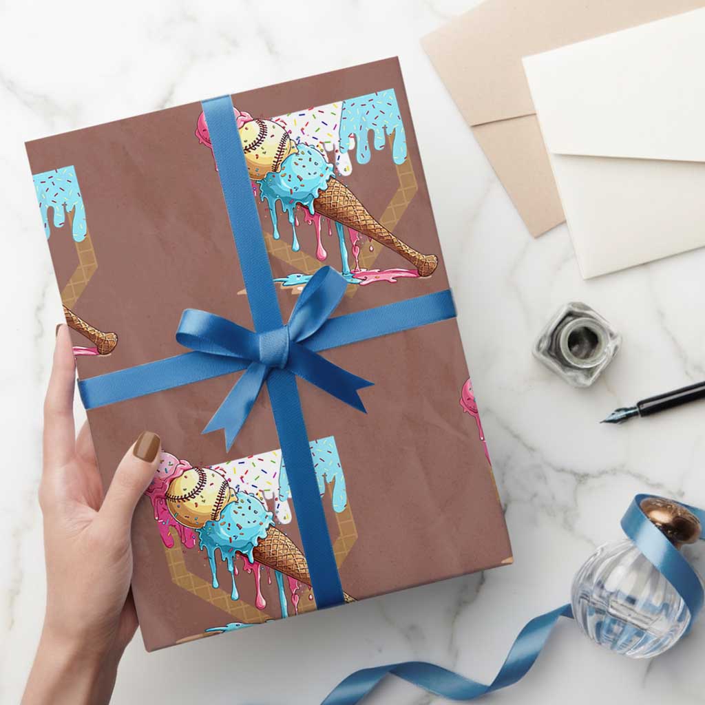 Baseball Home Ice Cream Dripping Wrapping Paper Roll TS02 Mocha Print Your Wear