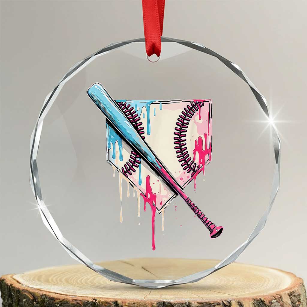 Baseball Home Plate Drip With Sprinkles Crystal Glass Ornament TS02 Transparent Glass 3'' Circle Print Your Wear