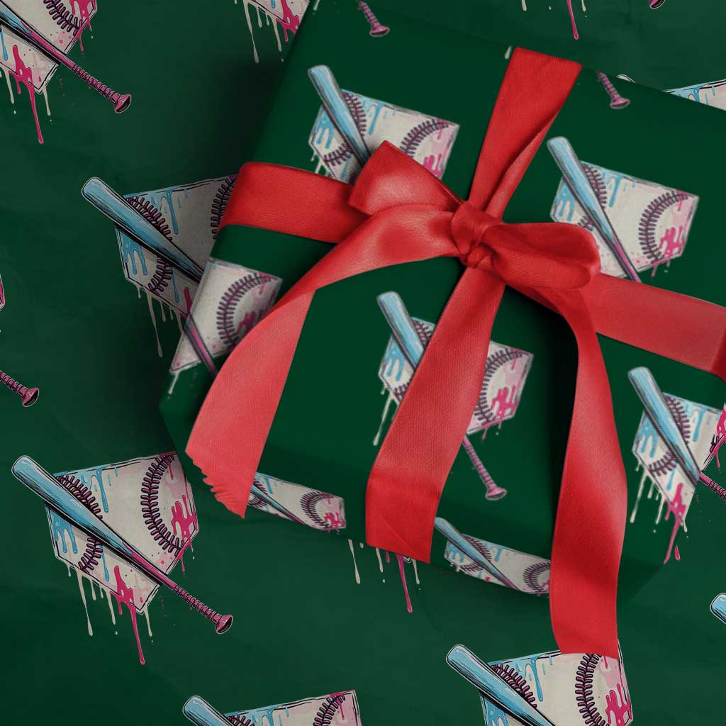 Baseball Home Plate Drip With Sprinkles Wrapping Paper Roll TS02 Green Print Your Wear