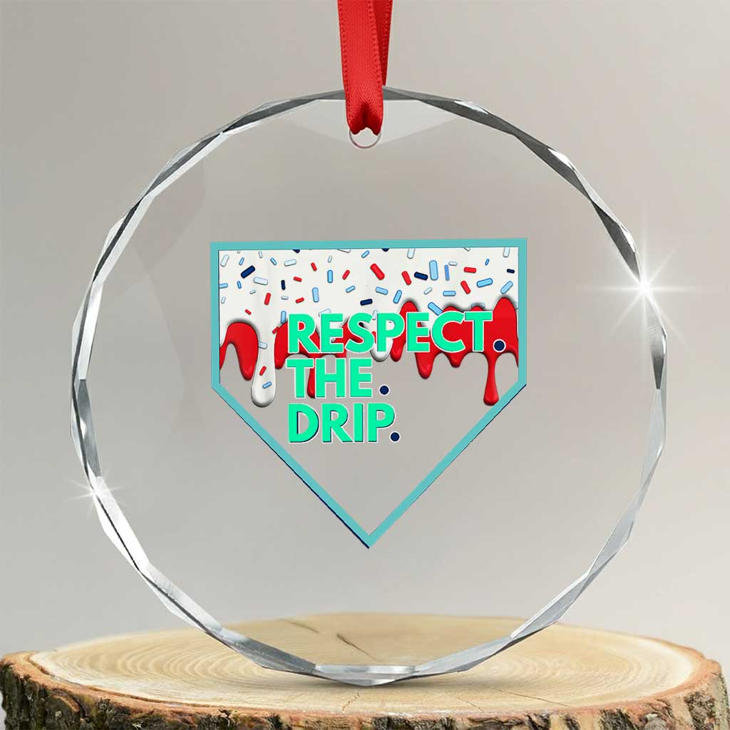 Baseball Home Plate Dripping Ice Cream Crystal Glass Ornament Respect The Drip Social Club Sprinkles TS02 Transparent Glass 3'' Circle Print Your Wear