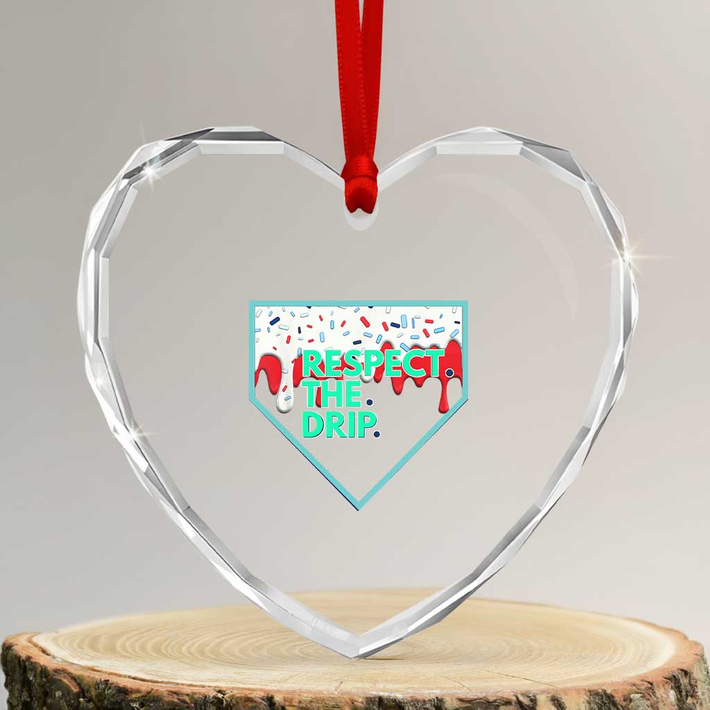 Baseball Home Plate Dripping Ice Cream Heart Crystal Glass Ornament Respect The Drip Social Club Sprinkles TS02 Transparent Glass 3'' Heart Print Your Wear