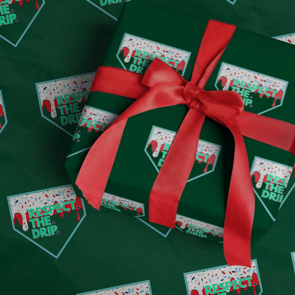 Baseball Home Plate Dripping Ice Cream Wrapping Paper Roll Respect The Drip Social Club Sprinkles TS02 Green Print Your Wear