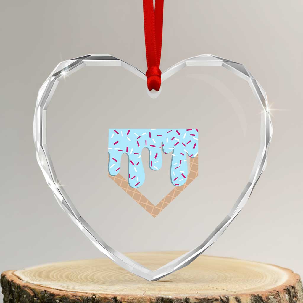 Baseball Ice Cream Dripping Heart Crystal Glass Ornament Home Plate Drip TS02 Transparent Glass 3'' Heart Print Your Wear