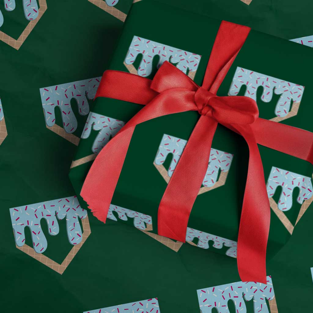 Baseball Ice Cream Dripping Wrapping Paper Roll Home Plate Drip TS02 Green Print Your Wear