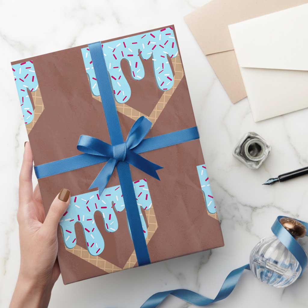 Baseball Ice Cream Dripping Wrapping Paper Roll Home Plate Drip TS02 Mocha Print Your Wear