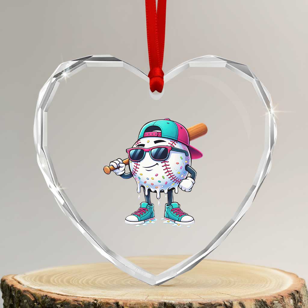 Baseball Life Style Heart Crystal Glass Ornament Youth Drip Baseball Boys Kid TS10 Transparent Glass 3'' Heart Print Your Wear