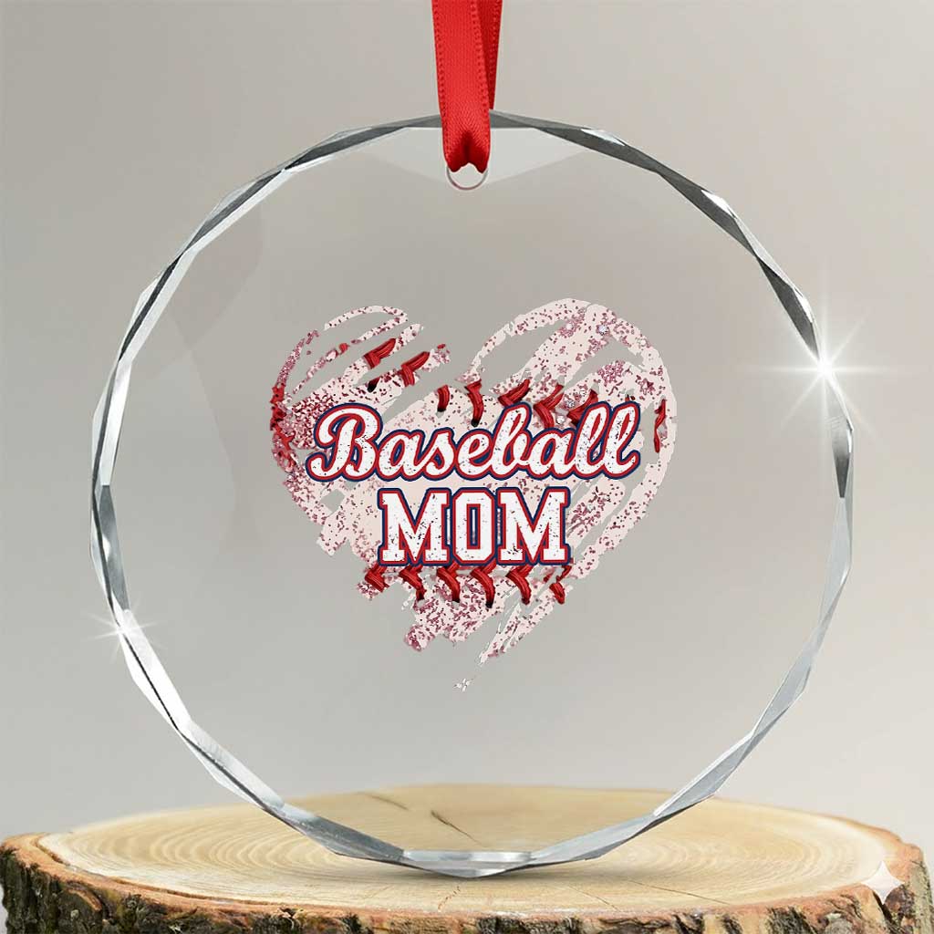 Baseball Mom Crystal Glass Ornament Baseball Mama Life Game Day Vintage Heart TS11 Transparent Glass 3'' Circle Print Your Wear