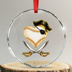 Baseball Pirate Crystal Glass Ornament Baseball Heart With Skull TS10 Transparent Glass 3'' Circle Print Your Wear