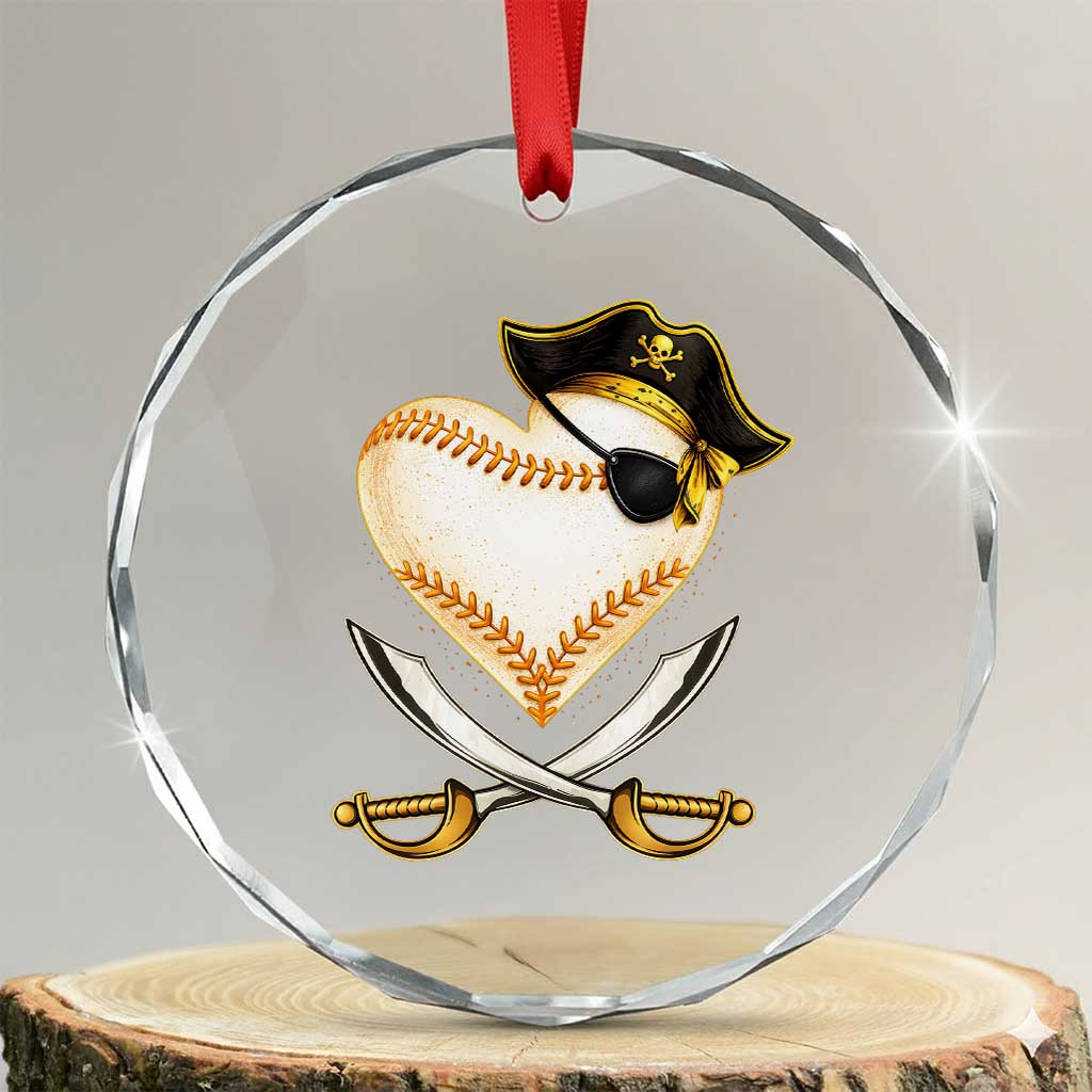Baseball Pirate Crystal Glass Ornament Baseball Heart With Skull TS10 Transparent Glass 3'' Circle Print Your Wear