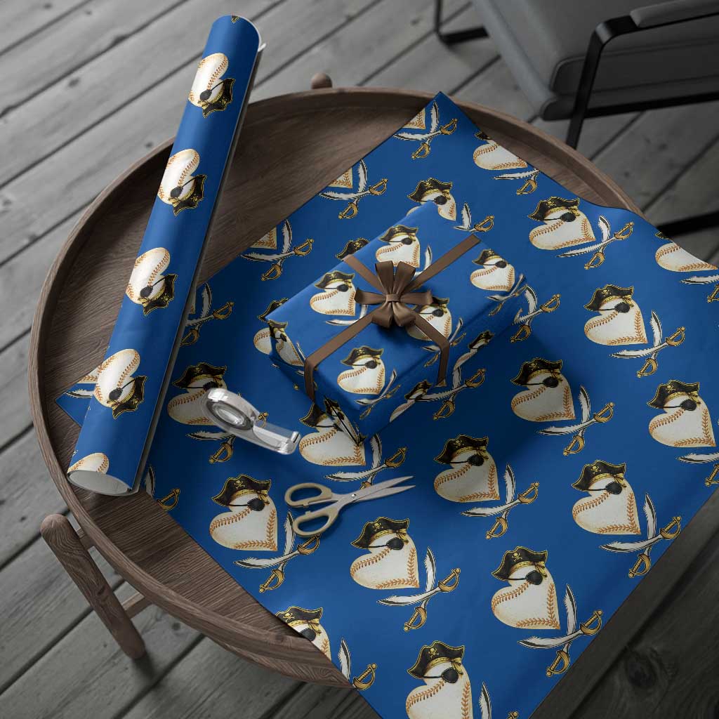 Baseball Pirate Wrapping Paper Roll Baseball Heart With Skull TS10 Blue Print Your Wear