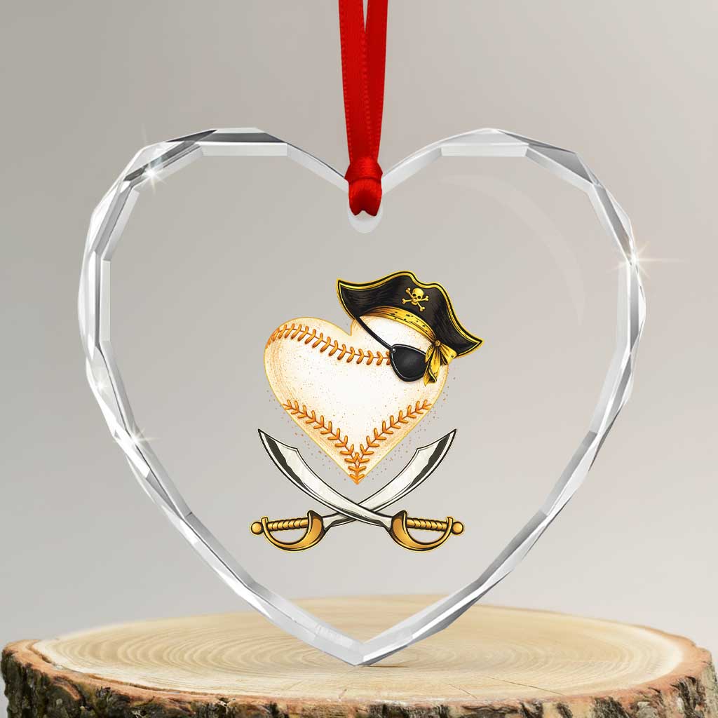 Baseball Pirate Heart Crystal Glass Ornament Baseball Heart With Skull TS10 Transparent Glass 3'' Heart Print Your Wear