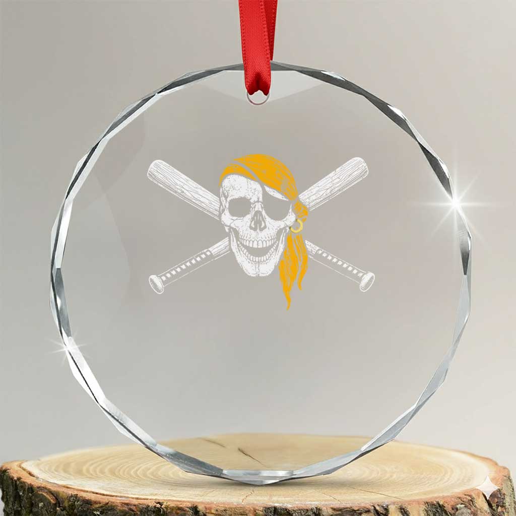 Baseball Pirate Skull Crystal Glass Ornament Retro Vintage Cross Baseball Bats TS10 Transparent Glass 3'' Circle Print Your Wear