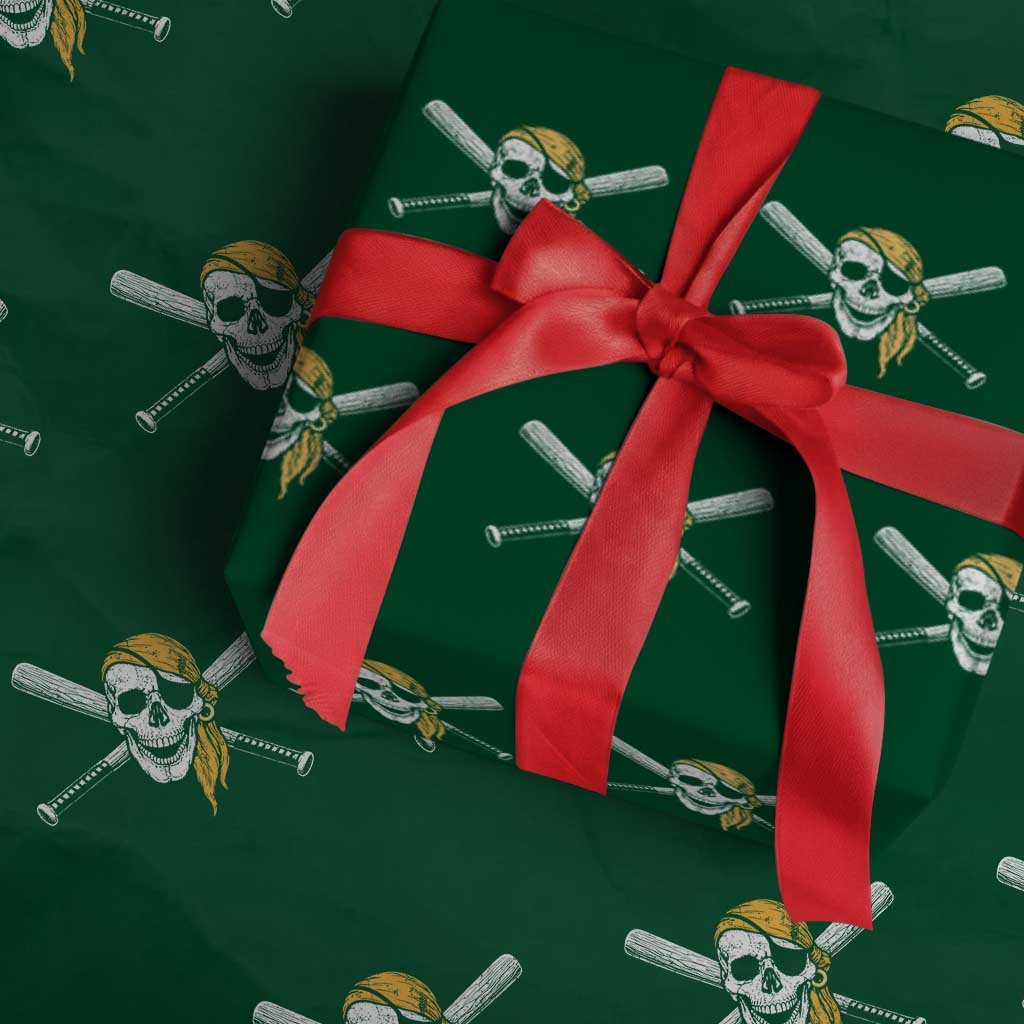 Baseball Pirate Skull Wrapping Paper Roll Retro Vintage Cross Baseball Bats TS10 Green Print Your Wear