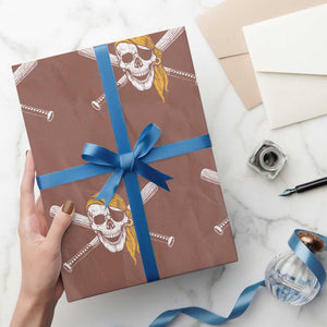 Baseball Pirate Skull Wrapping Paper Roll Retro Vintage Cross Baseball Bats TS10 Mocha Print Your Wear
