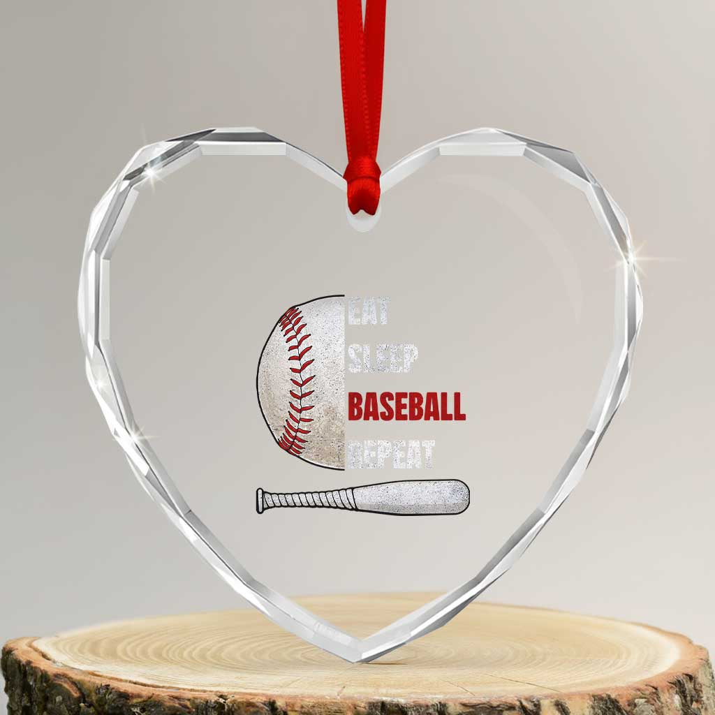 Baseball Player Heart Crystal Glass Ornament Retro Funny Eat Sleep Baseball Repeat TS10 Transparent Glass 3'' Heart Print Your Wear