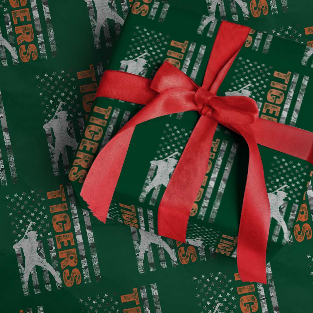 Baseball Player Tiger Wrapping Paper Roll Team Spirit American Flag USA Camo Patriotic Graphic TS10 Green Print Your Wear