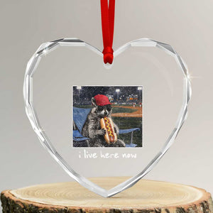 Baseball Raccoon I Live Here Now Heart Crystal Glass Ornament Funny Trash Panda Eating Hot Dog Ballfield TS11 Transparent Glass 3'' Heart Print Your Wear