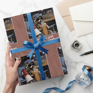 Baseball Raccoon Literally Just a Bleacher Creature Wrapping Paper Roll Funny Trash Panda Drinking Iced Coffee Ballfield TS11 Mocha Print Your Wear
