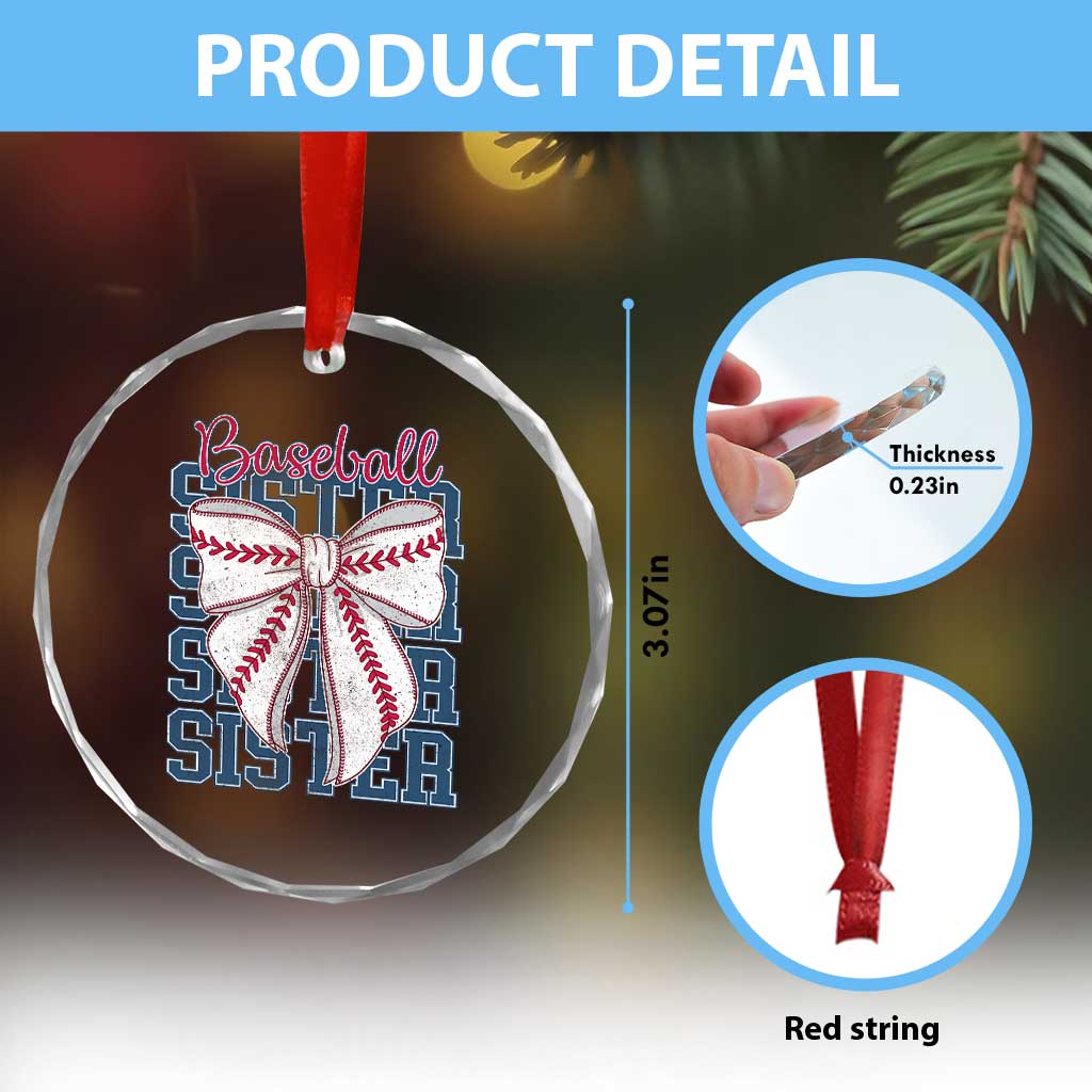 Baseball Sister Crystal Glass Ornament Coquette Bow Biggest Fan Sport Lovers Girl TS10 Print Your Wear