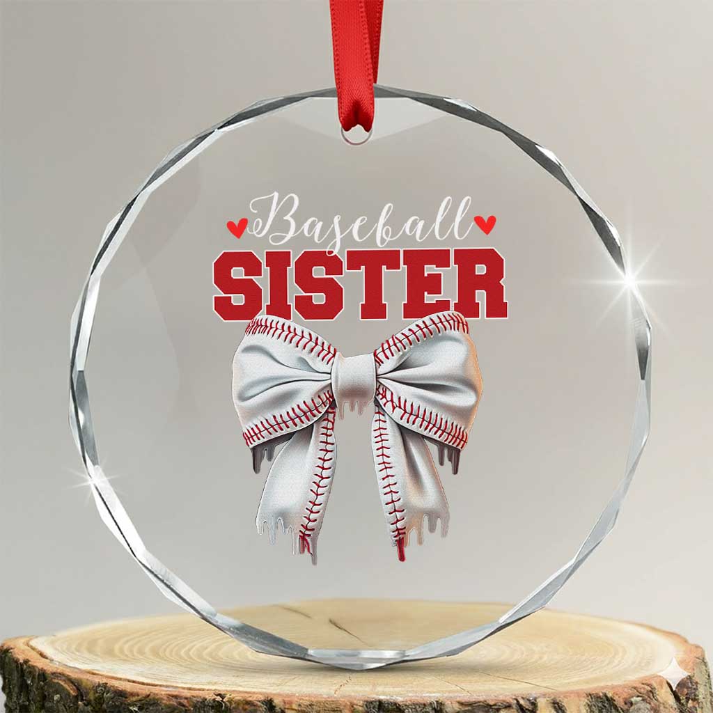 Baseball Sister Crystal Glass Ornament Soft Ball Game Day Dripping Ice Cream Coquette Bow TS02 Transparent Glass 3'' Circle Print Your Wear