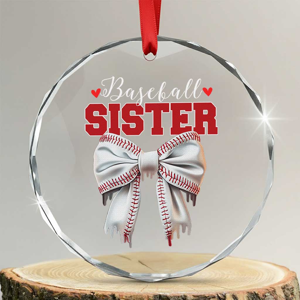 Baseball Sister Crystal Glass Ornament Soft Ball Game Day Dripping Ice Cream Coquette Bow TS02 Transparent Glass 3'' Circle Print Your Wear