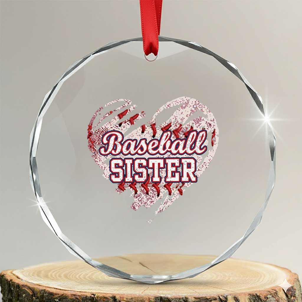 Baseball Sister Crystal Glass Ornament Vintage Baseball Heart Game Day TS11 Transparent Glass 3'' Circle Print Your Wear