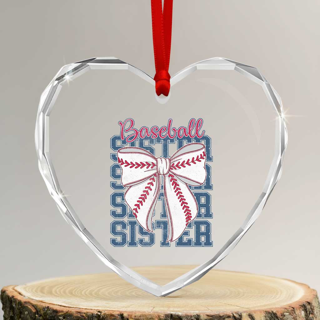Baseball Sister Heart Crystal Glass Ornament Coquette Bow Biggest Fan Sport Lovers Girl TS10 Transparent Glass 3'' Heart Print Your Wear