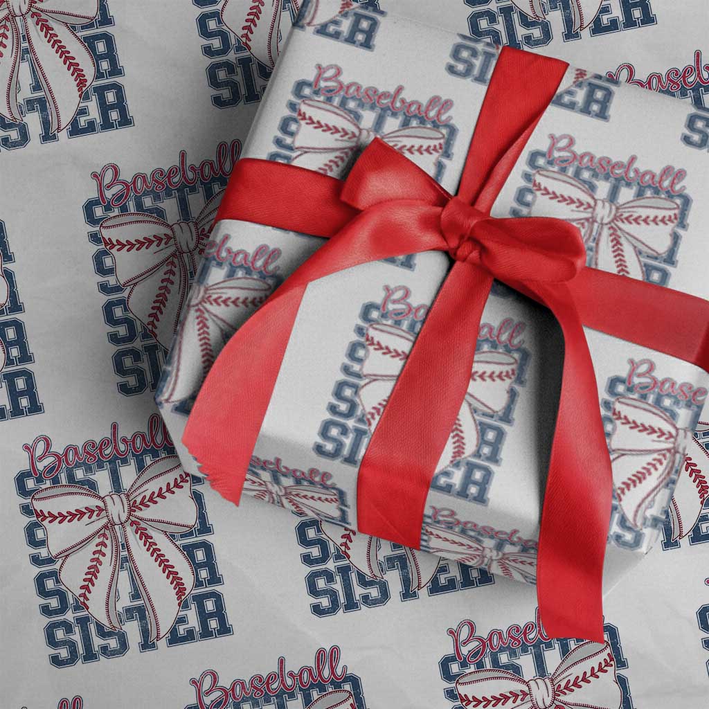 Baseball Sister Wrapping Paper Roll Coquette Bow Biggest Fan Sport Lovers Girl TS10 White Print Your Wear