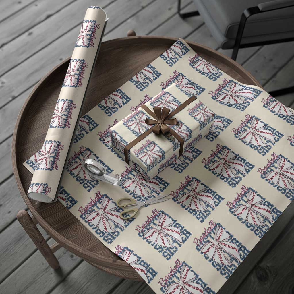 Baseball Sister Wrapping Paper Roll Coquette Bow Biggest Fan Sport Lovers Girl TS10 Beige Print Your Wear