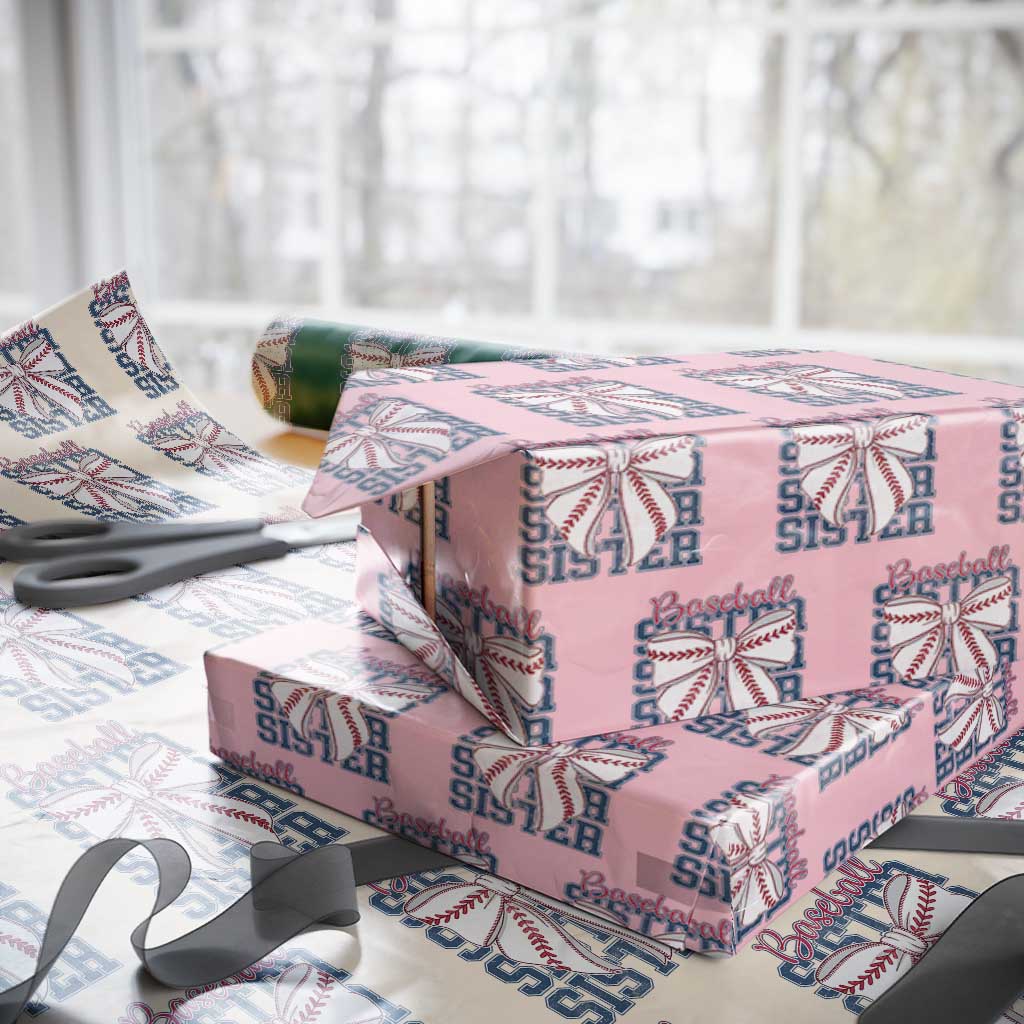 Baseball Sister Wrapping Paper Roll Coquette Bow Biggest Fan Sport Lovers Girl TS10 Light Pink Print Your Wear