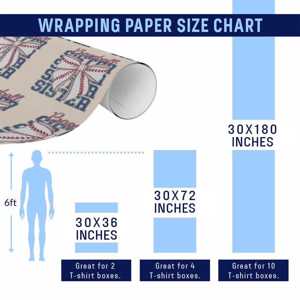 Baseball Sister Wrapping Paper Roll Coquette Bow Biggest Fan Sport Lovers Girl TS10 Print Your Wear