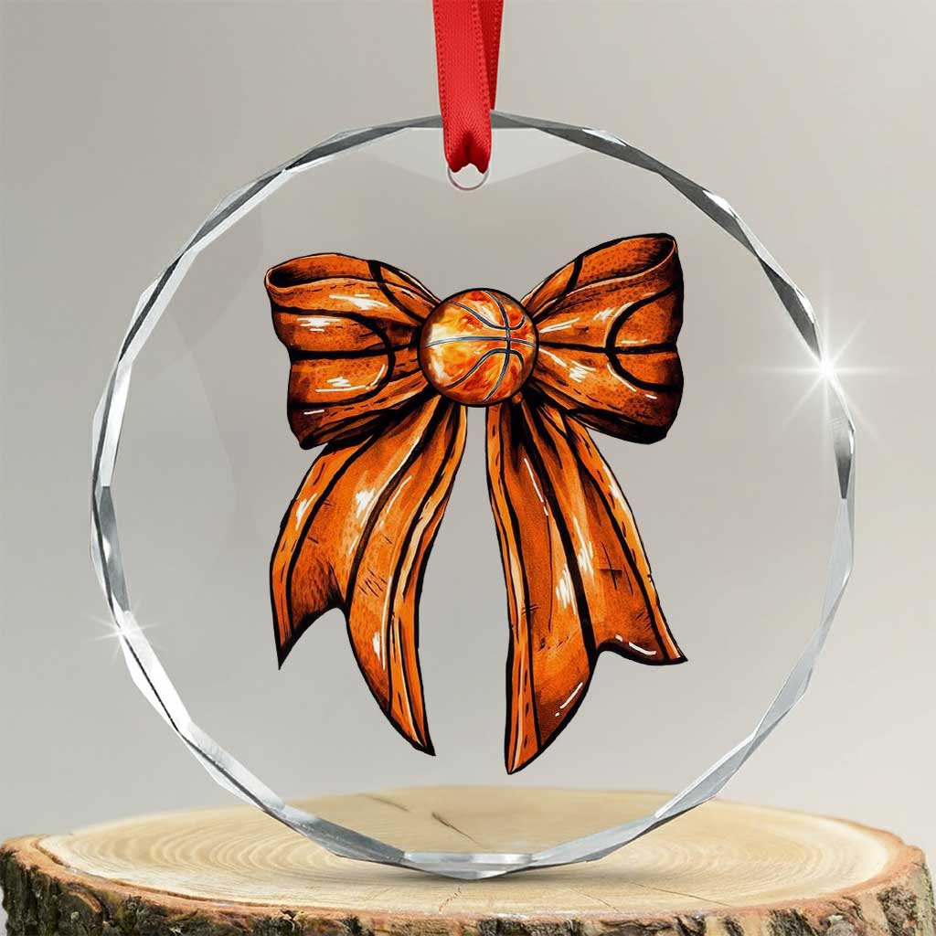 Basketball Coquette Bow Crystal Glass Ornament Game Day - Print Your Wear