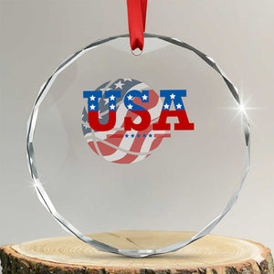 Basketball Crystal Glass Ornament USA Patriotic American Flag Stars and Stripes Team Sport Fan TS02 Transparent Glass 3'' Circle Print Your Wear