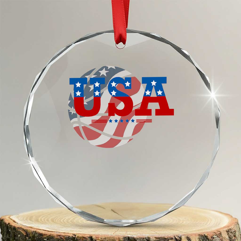 Basketball Crystal Glass Ornament USA Patriotic American Flag Stars and Stripes Team Sport Fan TS02 Transparent Glass 3'' Circle Print Your Wear