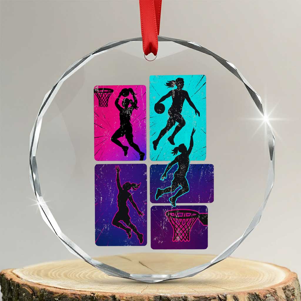 Basketball Girls Crystal Glass Ornament Retro Neon Girl Dunk Hoop Sports TS10 Transparent Glass 3'' Circle Print Your Wear