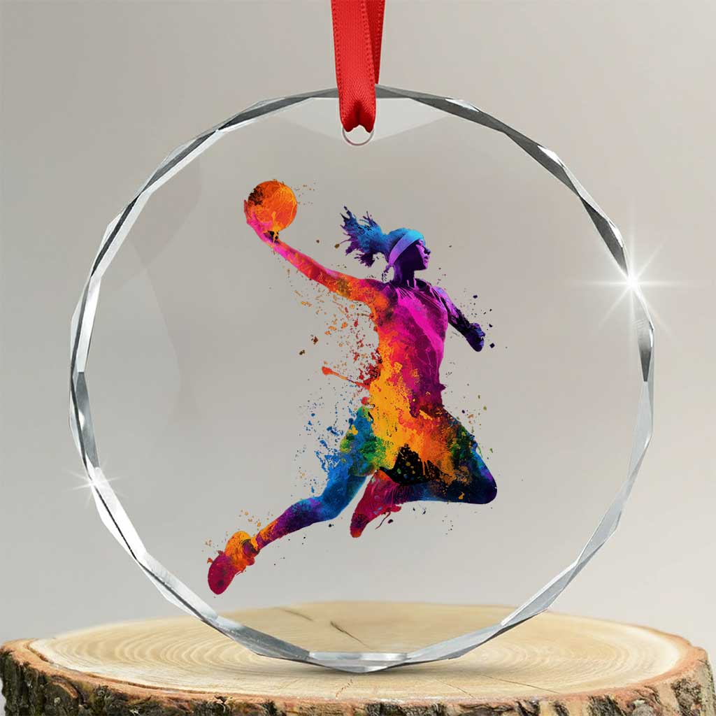 Basketball Girls Crystal Glass Ornament Retro Vintage Watercolors Sport Splash Hoop Net Slam Dunk TS10 Transparent Glass 3'' Circle Print Your Wear