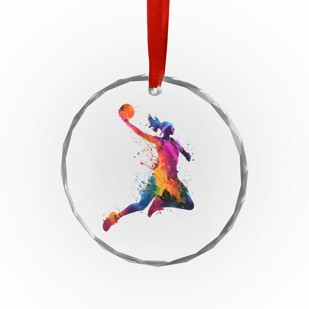 Basketball Girls Crystal Glass Ornament Retro Vintage Watercolors Sport Splash Hoop Net Slam Dunk TS10 Transparent Glass 3'' Circle Print Your Wear