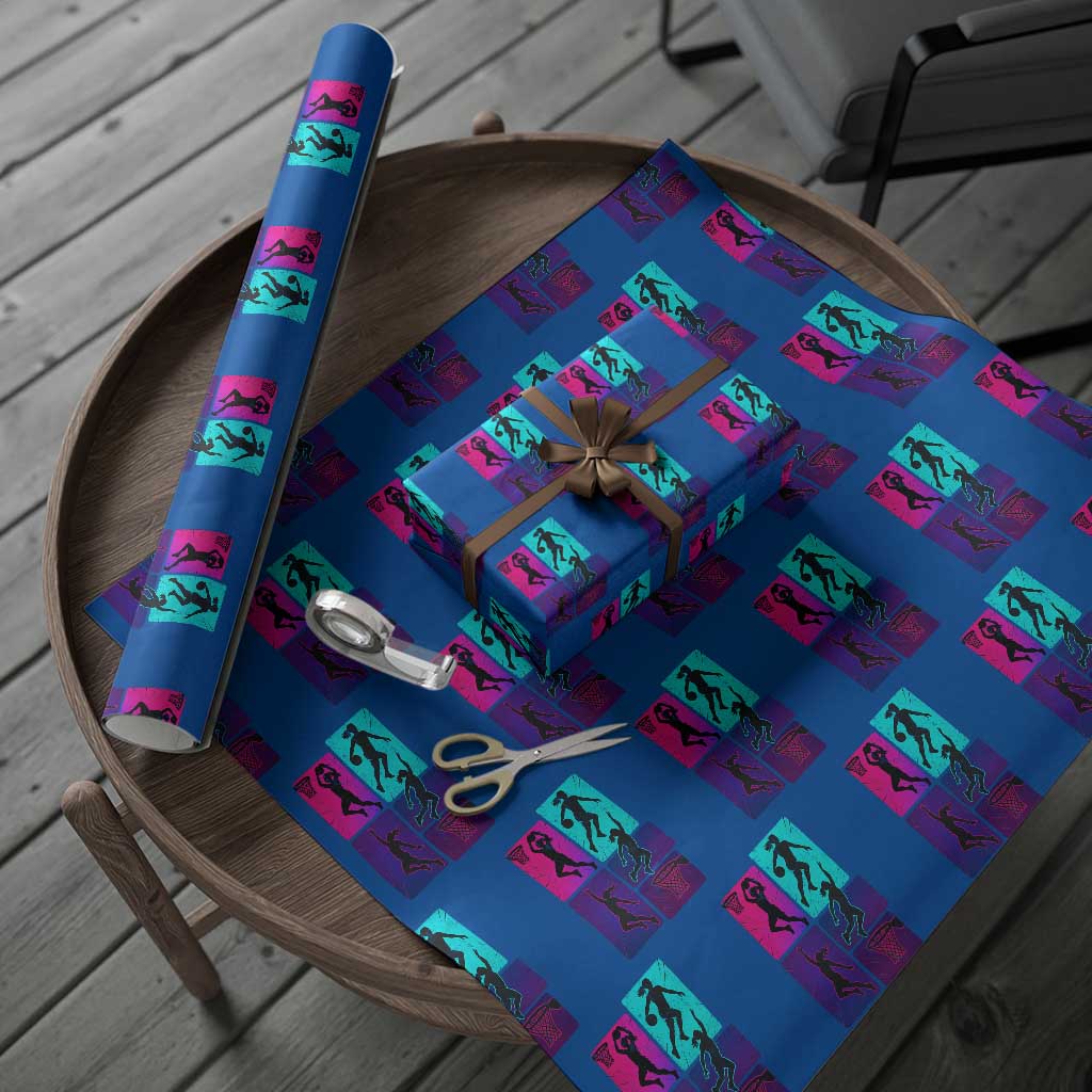 Basketball Girls Wrapping Paper Roll Retro Neon Girl Dunk Hoop Sports TS10 Blue Print Your Wear