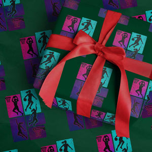 Basketball Girls Wrapping Paper Roll Retro Neon Girl Dunk Hoop Sports TS10 Green Print Your Wear