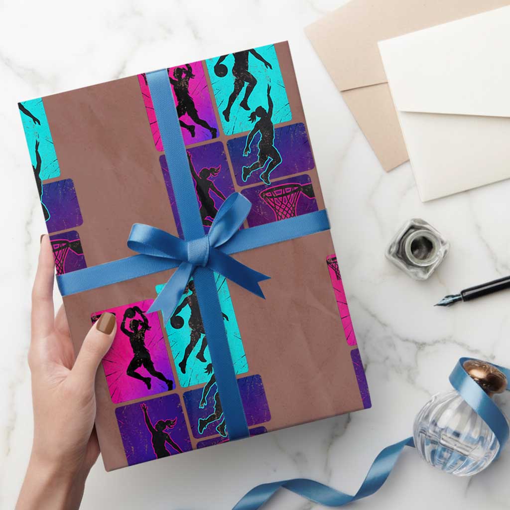 Basketball Girls Wrapping Paper Roll Retro Neon Girl Dunk Hoop Sports TS10 Mocha Print Your Wear