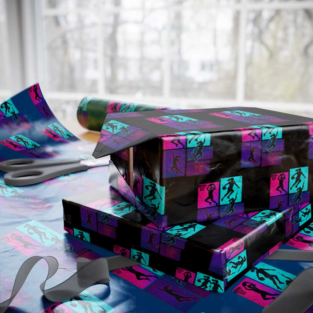 Basketball Girls Wrapping Paper Roll Retro Neon Girl Dunk Hoop Sports TS10 Black Print Your Wear