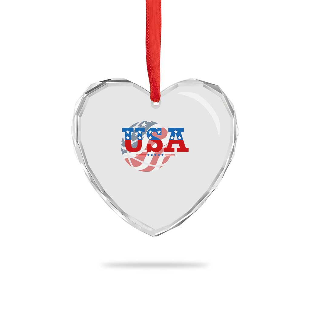 Basketball Heart Crystal Glass Ornament USA Patriotic American Flag Stars and Stripes Team Sport Fan TS02 Print Your Wear