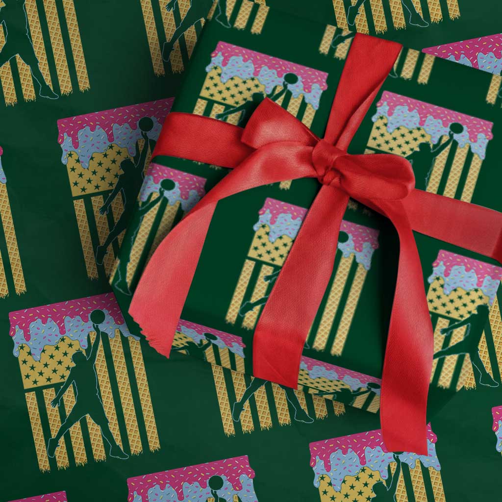 Basketball Ice Cream Drip American Flag Youth Players Wrapping Paper Roll TS11 Green Print Your Wear