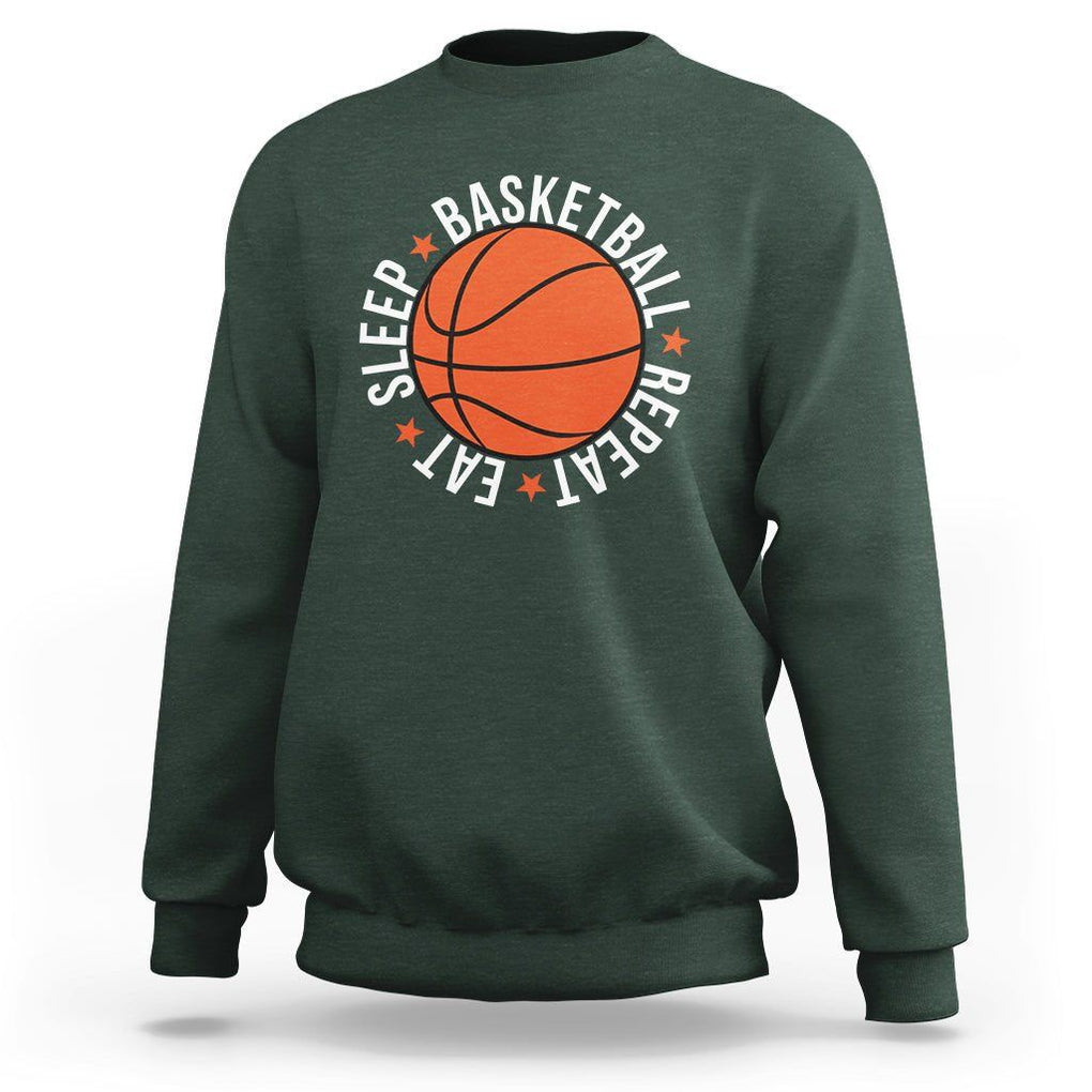 Basketball Lover Sweatshirt Eat Sleep Basketball Repeat TS11 Dark Forest Green Print Your Wear