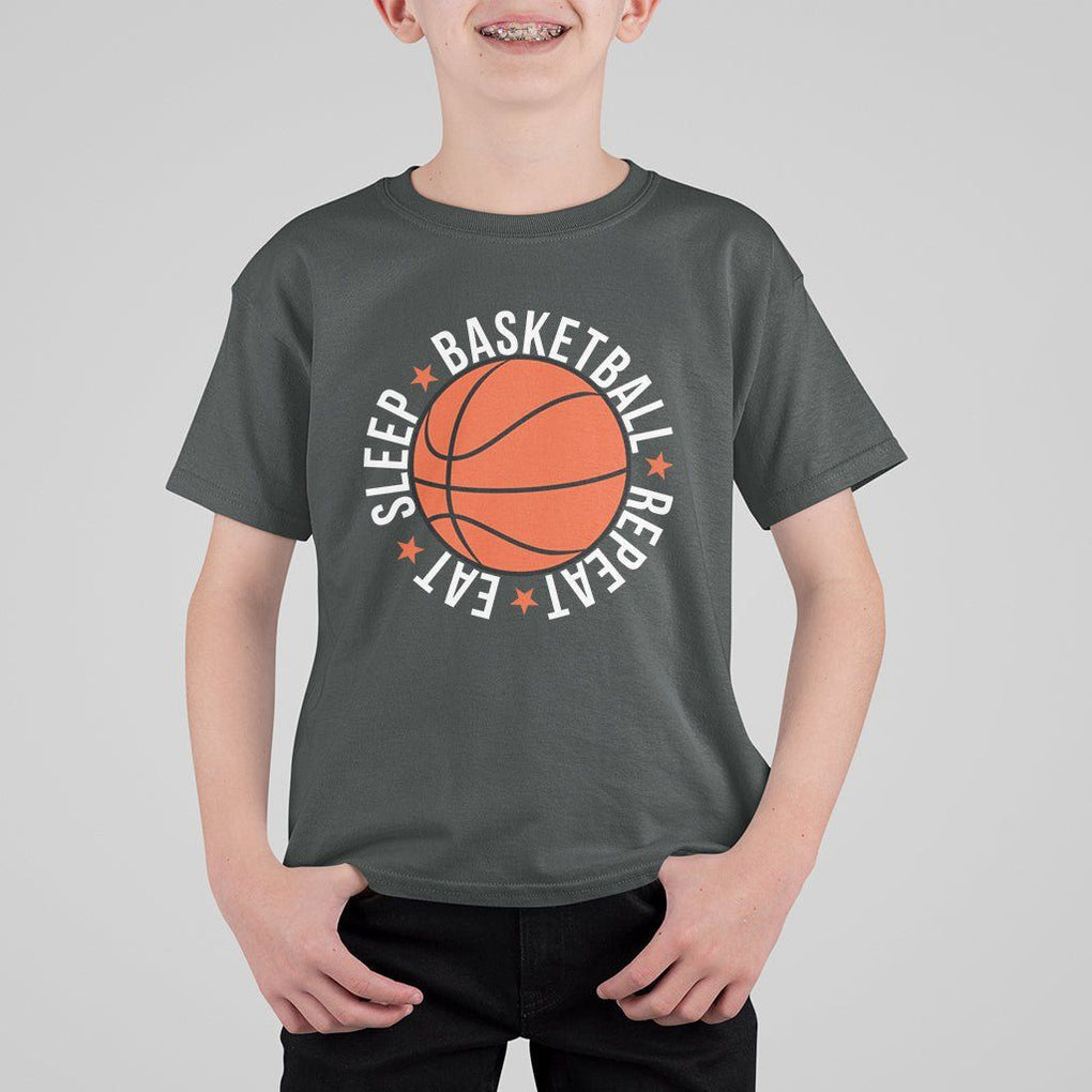 Basketball Lover T Shirt For Kid Eat Sleep Basketball Repeat TS11 Dark Heather Print Your Wear
