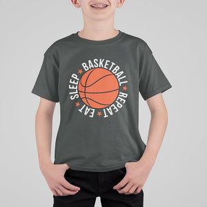 Basketball Lover T Shirt For Kid Eat Sleep Basketball Repeat TS11 Dark Heather Print Your Wear